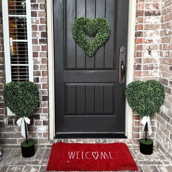 1/2Pcs Artificial Heart Topiary Tree Love Heart Topiary Stake with Rainbow Bow Indoor Outdoor Garden Porch Faux Shrubs Plants Decoration