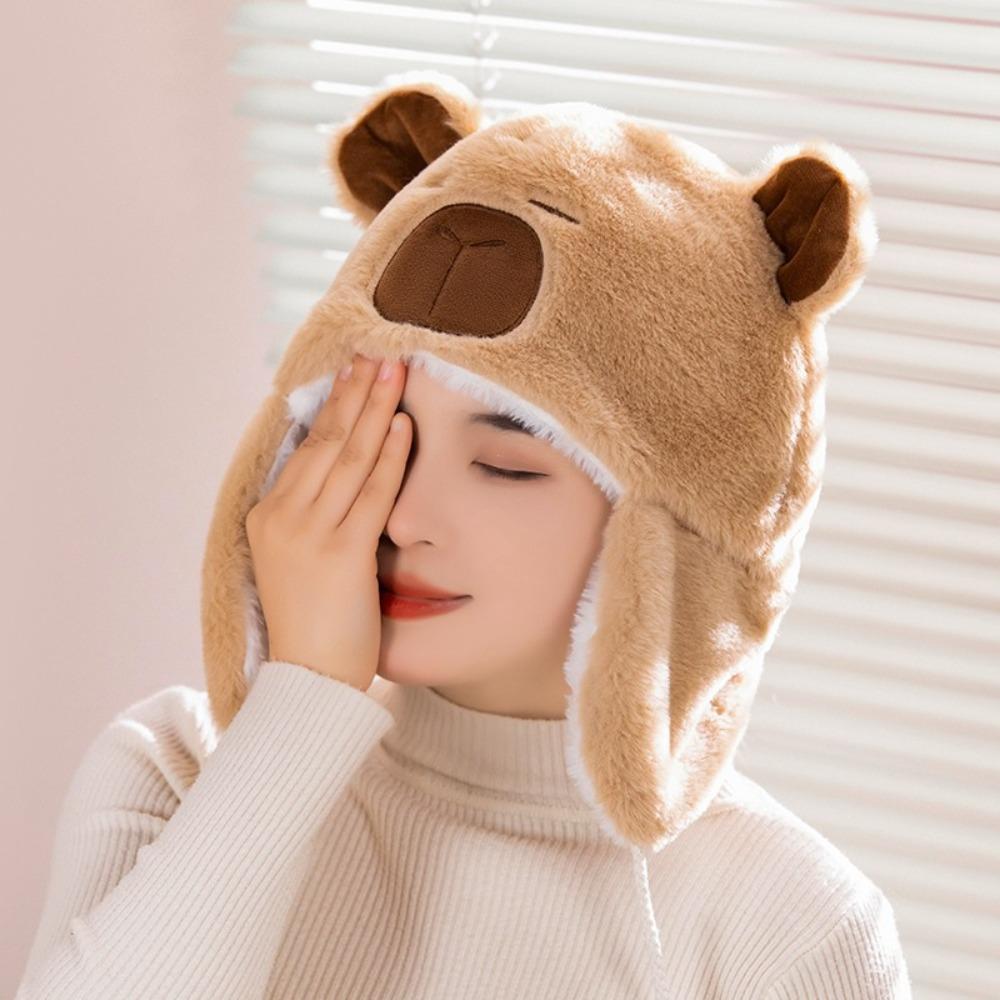 Pullover Hat Cute Plush Capybara Hat Warm Animals Ears Beanie Hats Winter Autumn