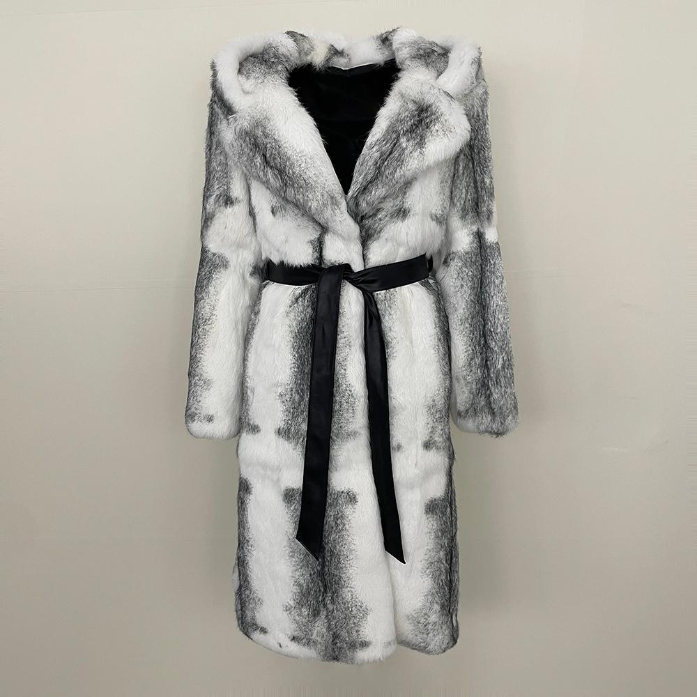 OFTBUY Натуральный Мех Кролика Женская Зимняя Модная Теплая Женская Меховая Куртка С Капюшоном Дизайнерская Холодная Верхняя Одежда Новый Fashi9on