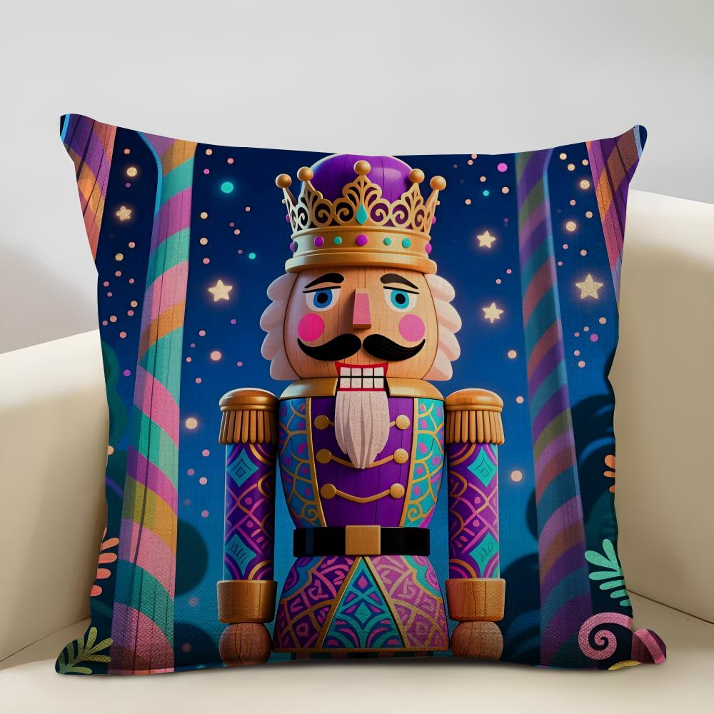 Nutcracker Cartoon Cushion Cover Household Decoration Linen Sofa Cushion Cover: Skin-Friendly & Breathable With Invisible Zipper