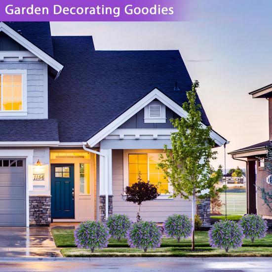 Artificial Topiary Ball with Lavender Flowers 16 Inches UV Resistant Faux Shrubs with Ground Spike Fake Evergreen Plant Artificial Brush Garden Decor