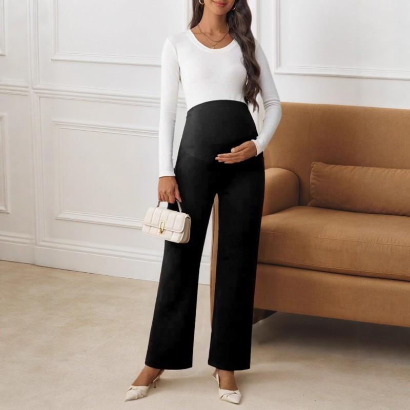 Maternity Pants Belly Support Straight Leg Loose High Waist Wide Casual Trousers Daily Wear