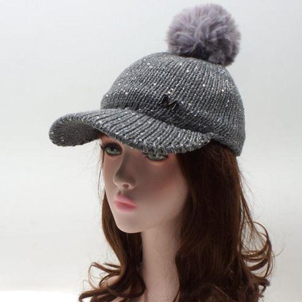 Зимняя теплая повседневная вязаная шапка-бини с пайетками