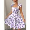 Маленькое милое модное платье-сарафан А-силуэта с цветочным принтом, открытыми плечами, открытой спиной, эластичной талией, шнуровкой и без рукавов