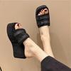Womens Fabric Sandals Summer Square Toe Open Toe Slippers Comfortable Dressy Vacation Slides