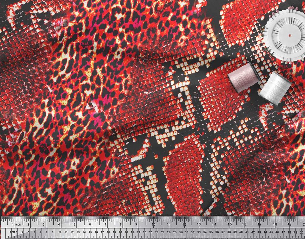 Soimoi Оранжевая японская креп-сатиновая ткань с принтом леопарда и змеиной кожи животных ткань для рукоделия по метрам 42 дюйма