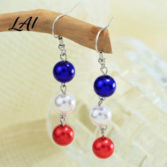 Durable Metal Earrings 1 Pair Independence Day for Women Red White Blue Beads Dangle Drop Nightclub Fashion Jewelry Earrings 4th of July Patriotic