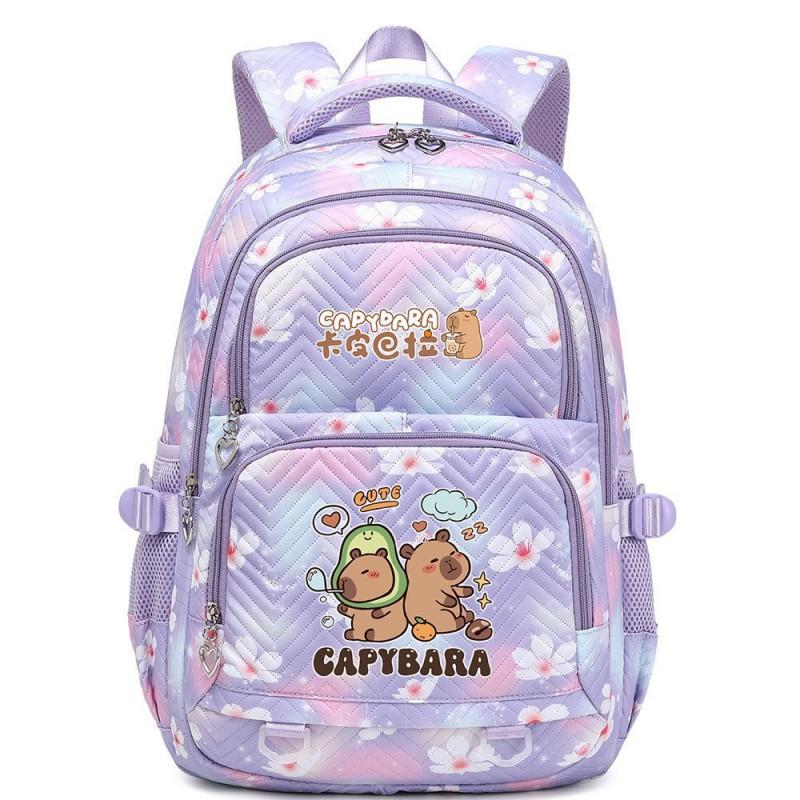 Capybara Print Youth School Backpack Teen Girls Boys Lightweight Multi-Compartment Nylon Bag With Air-Padded Straps