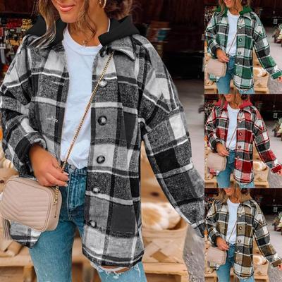 Клетчатые куртки для женщин, укороченные топы с длинными рукавами, толстовка больших размеров с лацканами, пальто на пуговицах, осеннее модное пальто