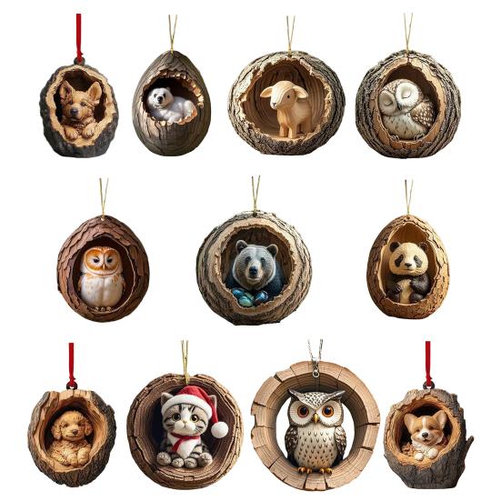 Рождественское украшение в виде животного 2D акриловое мультяшное лесное животное рождественская елка подвесное украшение для праздничного домашнего декора