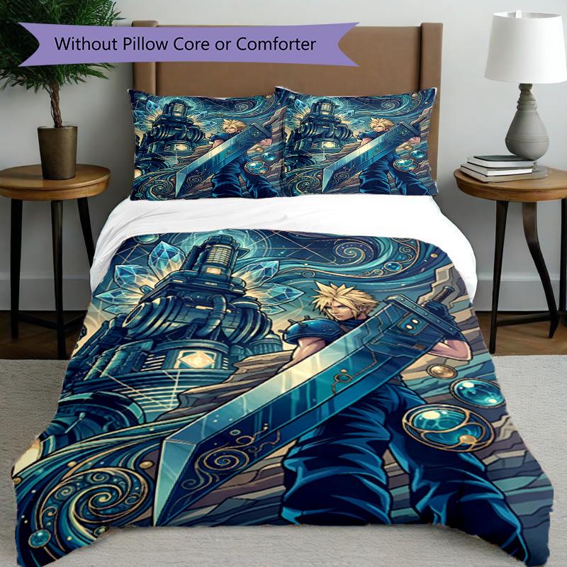 3pcs Duvet Cover Set (1*Duvet Cover + 2*Pillowcase, Without Core), Final Fantasy Print Bedding Set, Bedroom Decor, All‑Season, Birthday Gift