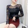 Mesh Round Neckline and Thin T-shirt for Women's Spring New Fashionable and Versatile Slim Long-sleeved Top