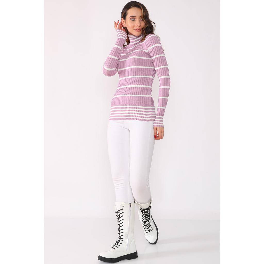 Standard Size Turtleneck Lycra Lilac Color Women's Knitwear
