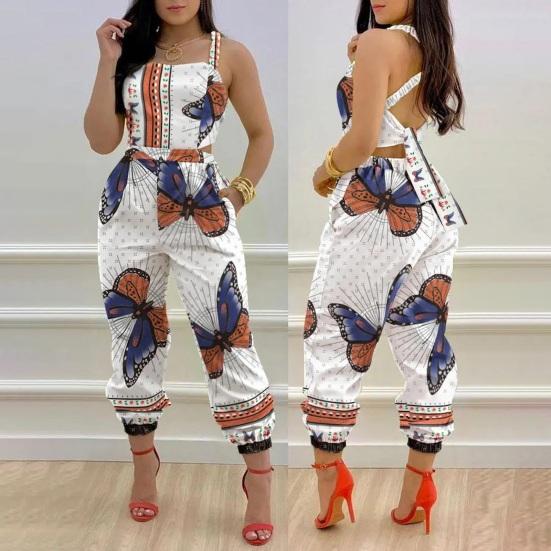 Женский комбинезон с квадратным воротником и открытыми плечами, без рукавов, на шнуровке, с карманами, с цветочным узором, длинные комбинезоны, уличная одежда