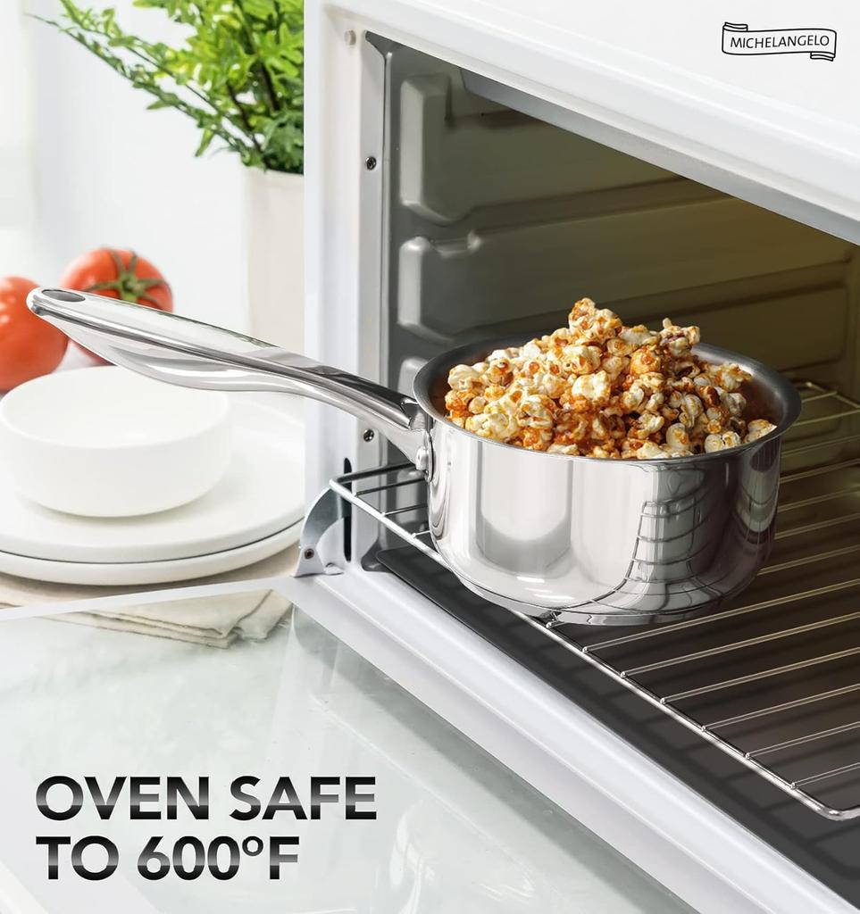 MICHELANGELO Stainless Steel Saucepan Set with Lid, Triple Bottom Stainless Steel Base, Scald-proof Double Rivet Handles