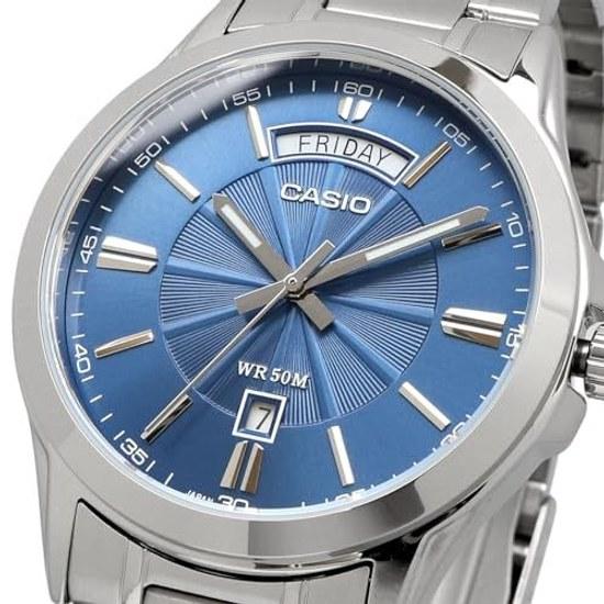 Мужские аналоговые кварцевые часы CASIO MTP-1381D-2AV с металлическим браслетом, серебристо-синие, международная модель