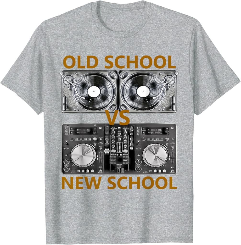 Old School VS New School DJ Turntables Mixer Graphic Tee Casual Short Sleeve TShirt for Unisex
