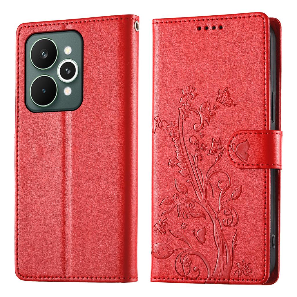 For Realme 15 Pro 5G/15 5G Wallet Case Butterfly Floral Imprint PU Leather Phone Cover with Wrist Strap