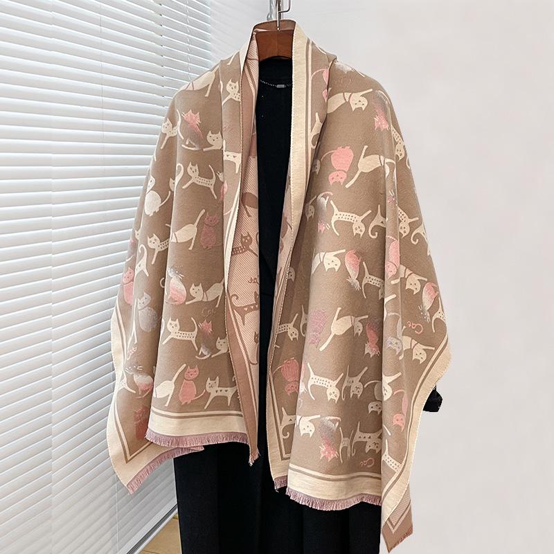 Кот Зимний Шарф Женские Пашмины Шали И Накидки Кашемировое Одеяло Теплые Толстые Стулы Для Леди Уличные Bufanda   Принт