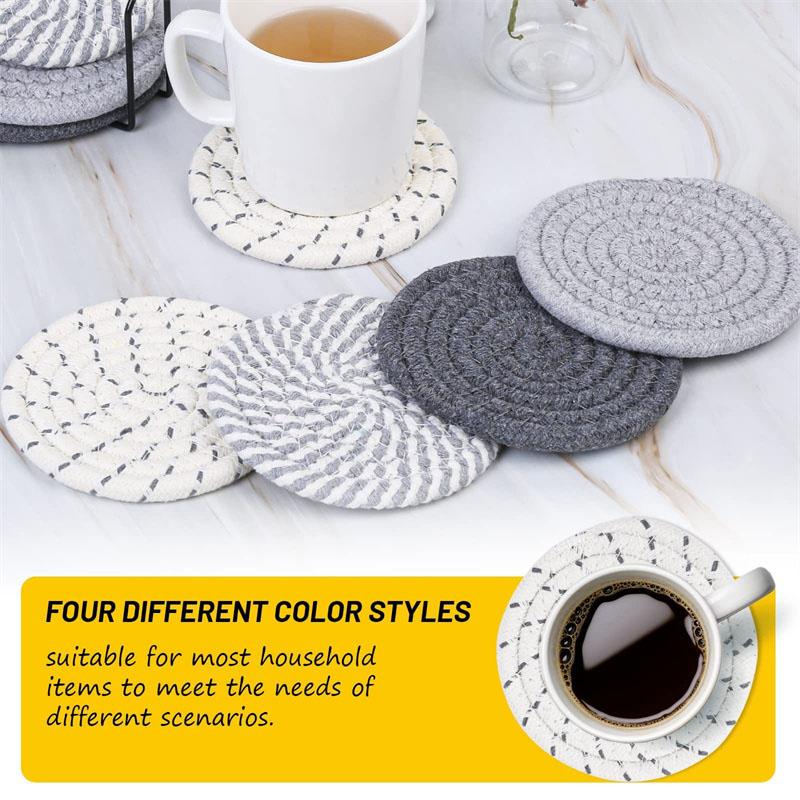 8Pcs Cup Coasters For Drinks Absorbent Woven Coaster Set With Holder Farmhouse Cloth Fabric Cup Coasters For Coffee Tea