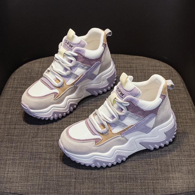 Frosted Leather Inner Height-increasing Dad Shoes 2025 Autumn Platform Women's Shoes Versatile Casual Fashion Height-increasing Sports Dad Shoes