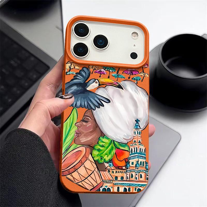 For iPhone 17 Pro Max Case Luxury Tropical-style Toucan Pattern Leather Texture Silicone Cover For iPhone 16 Pro Max 15 14 13 12 11 16E Air