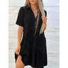 Loose Solid Color Lapel Casual Dress Loose Solid Color Polo Collar Casual Dress