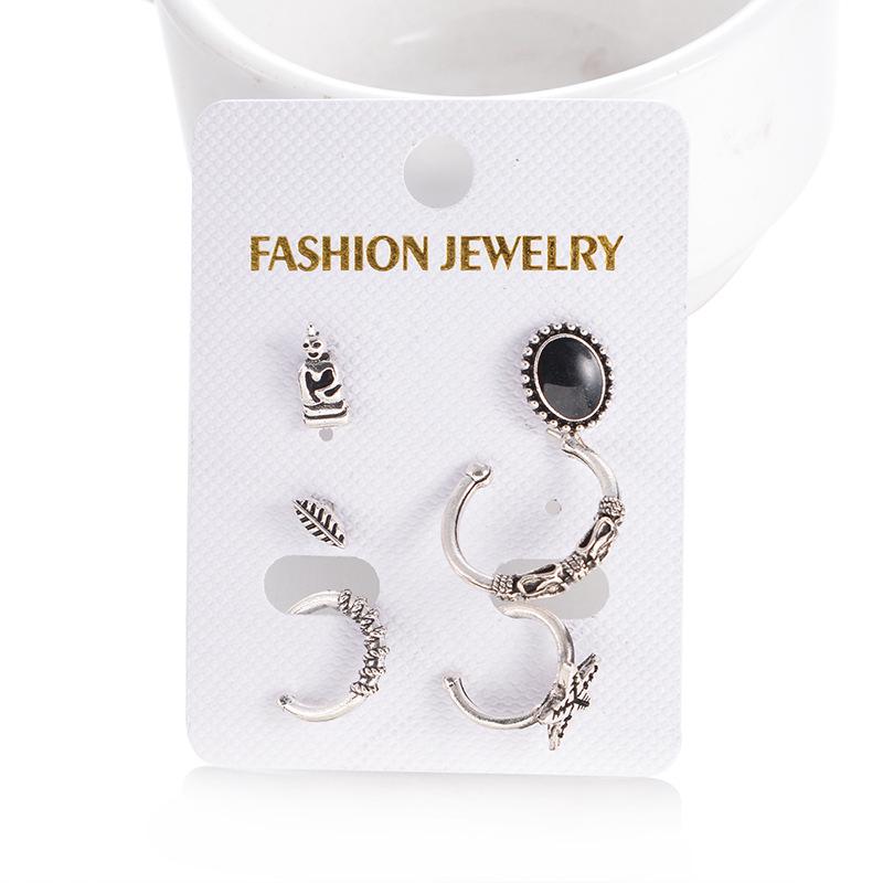 Набор из 6 пар женских серег в богемном стиле с пентаграммой и листьями