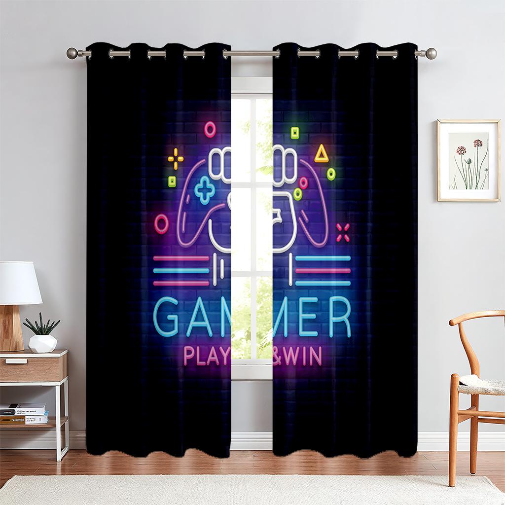 Gamepad Printed Curtains, Semi-Shading, Living Room, Bedroom, E-Sports Room Decorative Curtains, Customizable Patterns