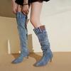 Fashion Cowboy Pointed Toe Over The Knee Women Fashion Boots Designer Stiletto Sexy Shoes 2024 Winter Denim Jeans Pumps Mujer Zapatos