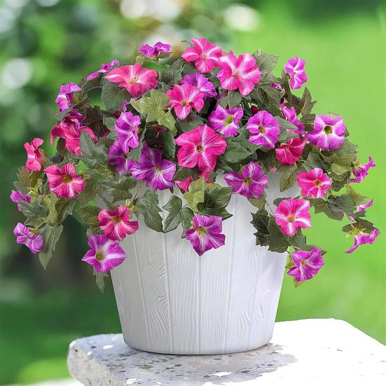 Искусственные цветы Morning Glory, устойчивые к ультрафиолетовому излучению, реалистичные искусственные шелковые цветы для украшения дома и улицы, подвесная корзина для оконного ящика