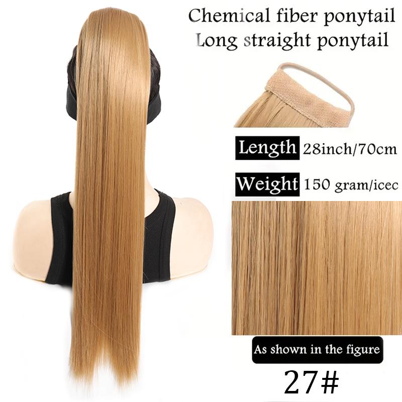 Long Straight Ponytail Wig with Rubber Bands, Soft and Heat-resistant Synthetic Wig Suitable for Women's Daily Use As a Ponytail Accessory