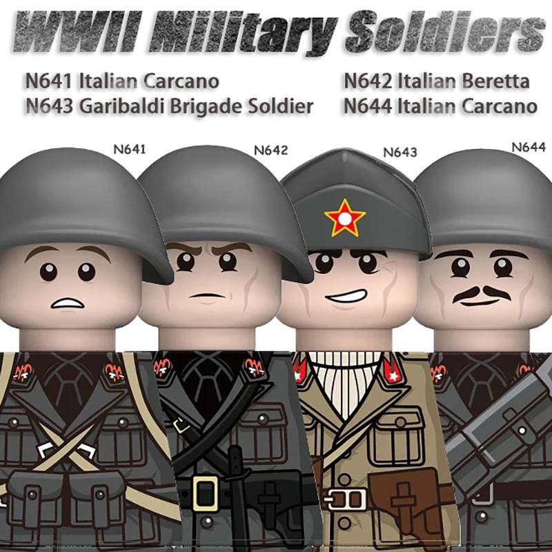 MOC Вторая мировая война Итальянские Солдаты Фигурки Строительные Блоки Армия Италии Офицер Пехоты Оружие Пистолет Плащ Шлемы Танковая Пушка Кирпичики Игрушки