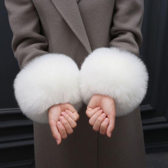 1 пара искусственных меховых манжет, пушистые, однотонные, толстые и теплые, зимние