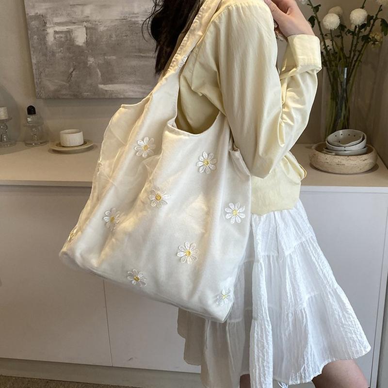 Embroidered Butterfly Canvas Lace Bag Large Capacity Versatile Shoulder Bag For Women Travel Shopping Tote Handbags CLE
