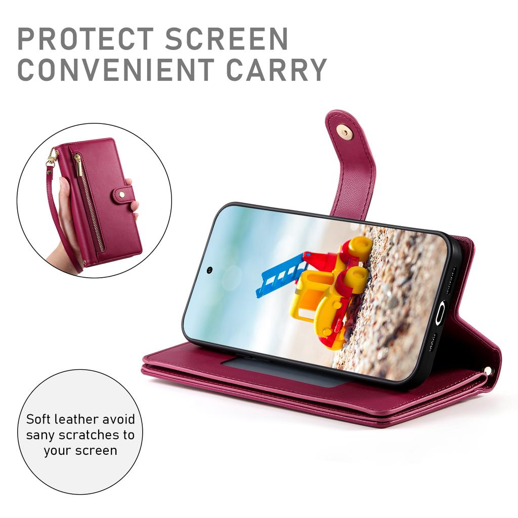 DF-011 For Google Pixel 9 Pro XL Leather Case Zipper Wallet Stand Crossbody Phone Cover