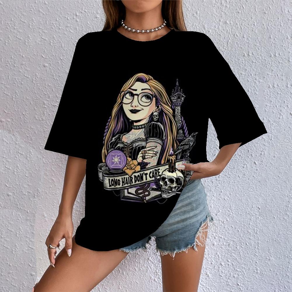 Женская футболка с мультяшным принтом Disney 2025, летняя футболка с коротким рукавом с принтом принцессы, повседневный топ в стиле Харадзюку с круглым вырезом