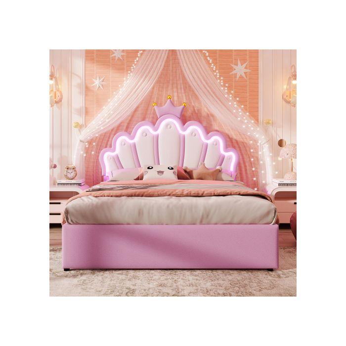 Lit - MUVOE - Lit princesse Crown - 140 x 200 cm - Tête de lit réglable - 2 tiroirs de rangement