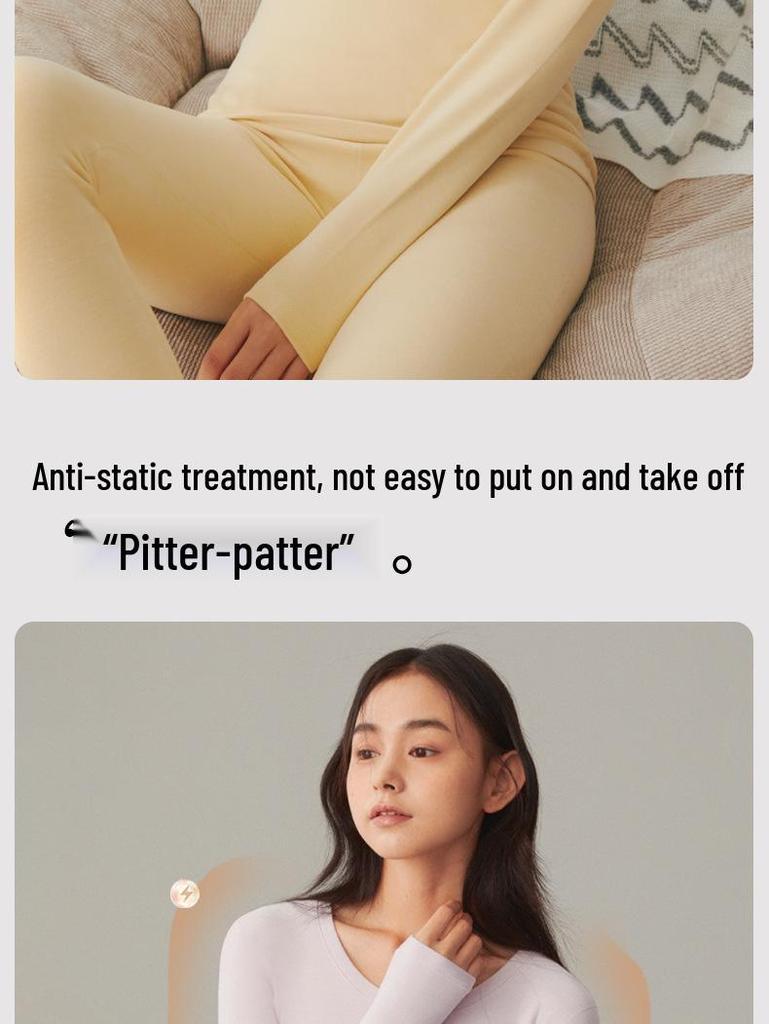 Женский утолщенный флисовый комплект термобелья облегающего кроя с круглым вырезом для осени и зимы