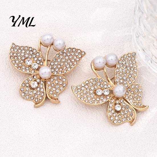 Rhinestone Brooch Pin Women Butterfly Pin, Shape Lapel with Fashion Jewelry Faux Pearls Rhinestones, Accessory for Dresses Coats Jackets Decorative