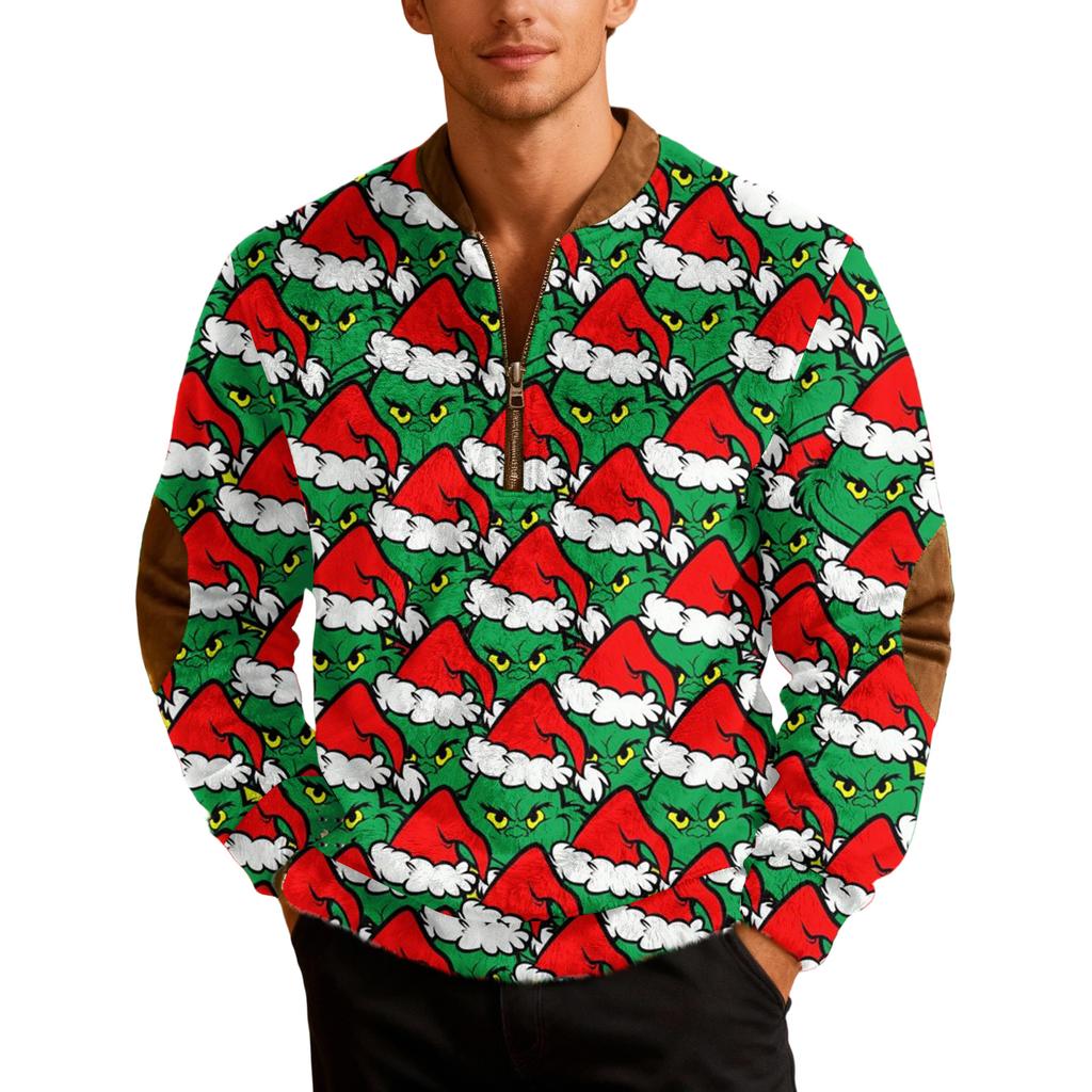 Мужские рождественские толстовки на молнии, рождественские пуловеры с воротником-стойкой