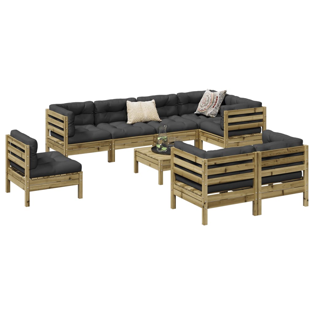 9 piece Garden Sofa Set with Cushions Pressure Treated Pine Wood