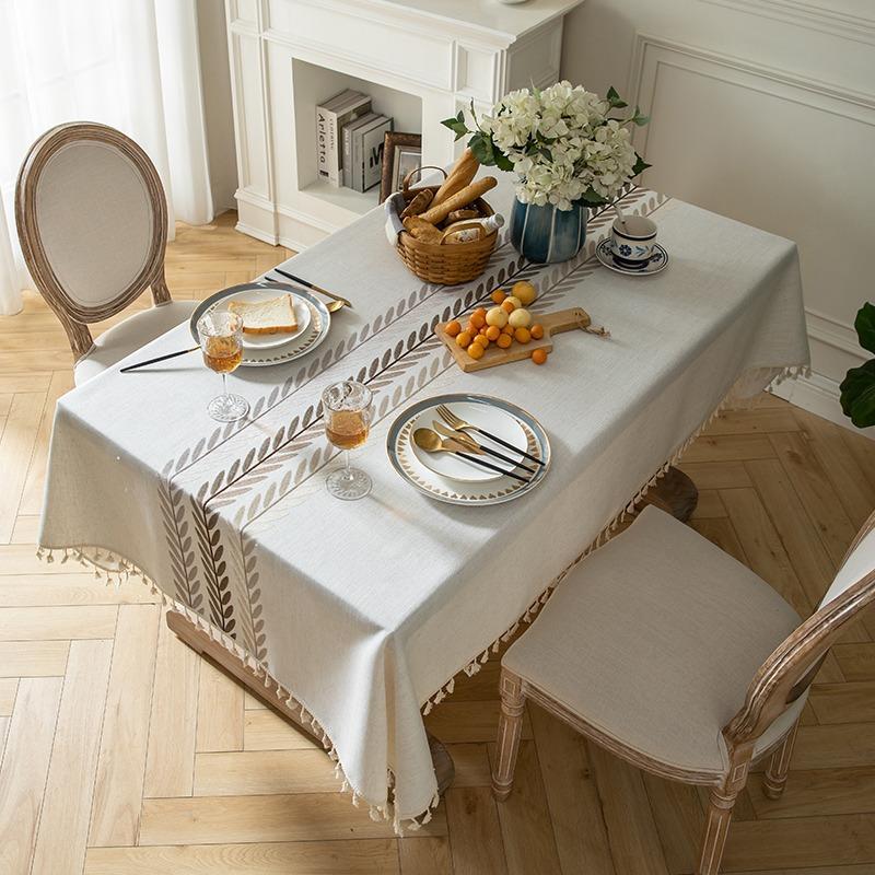 Linen Cotton Blend Rectangular Tablecloth Modern Simple Fringed Tea Table Cover Fresh Style
