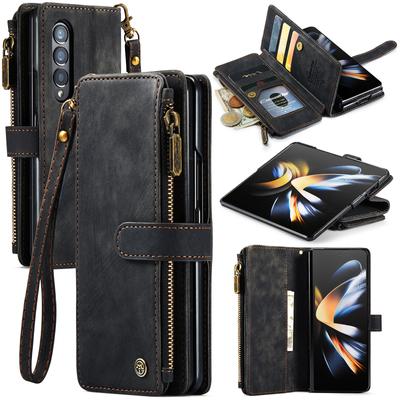 Чехол-кошелек для Samsung Galaxy Z Fold 3/4, прочный чехол-кошелек из искусственной кожи с магнитным ремешком и ремешком на молнии, чехол-держатель для карт