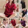 Womens Solid Color Lapel Short Sleeve Shirt Shorts Pyjamas Set Ladies Casual Comfy Nightwear Loungewear Sleepwear 2pcs Suit