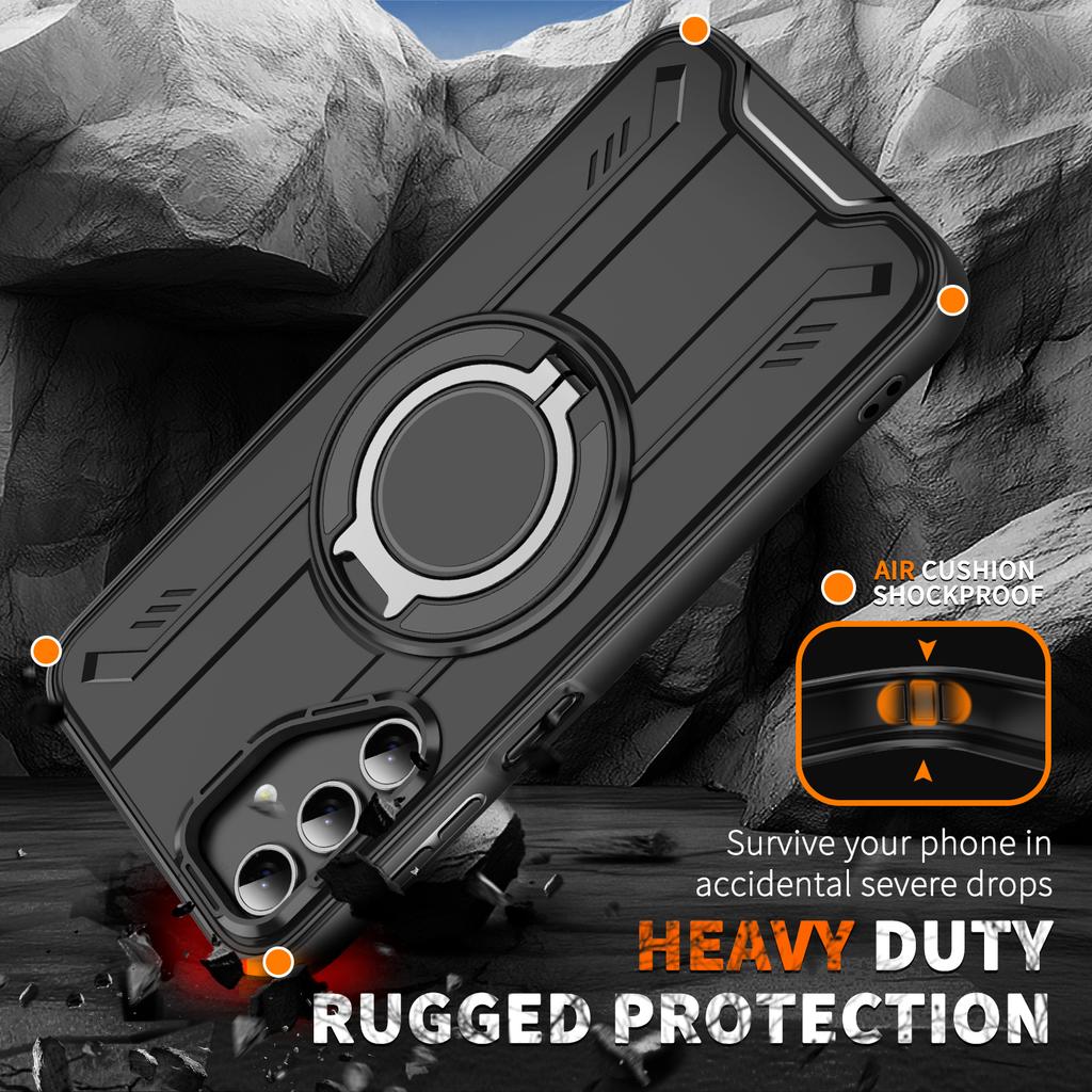 For Samsung Galaxy S24 FE Magnetic Case Rotating Ring Kickstand PC + TPU Shockproof Phone Cover