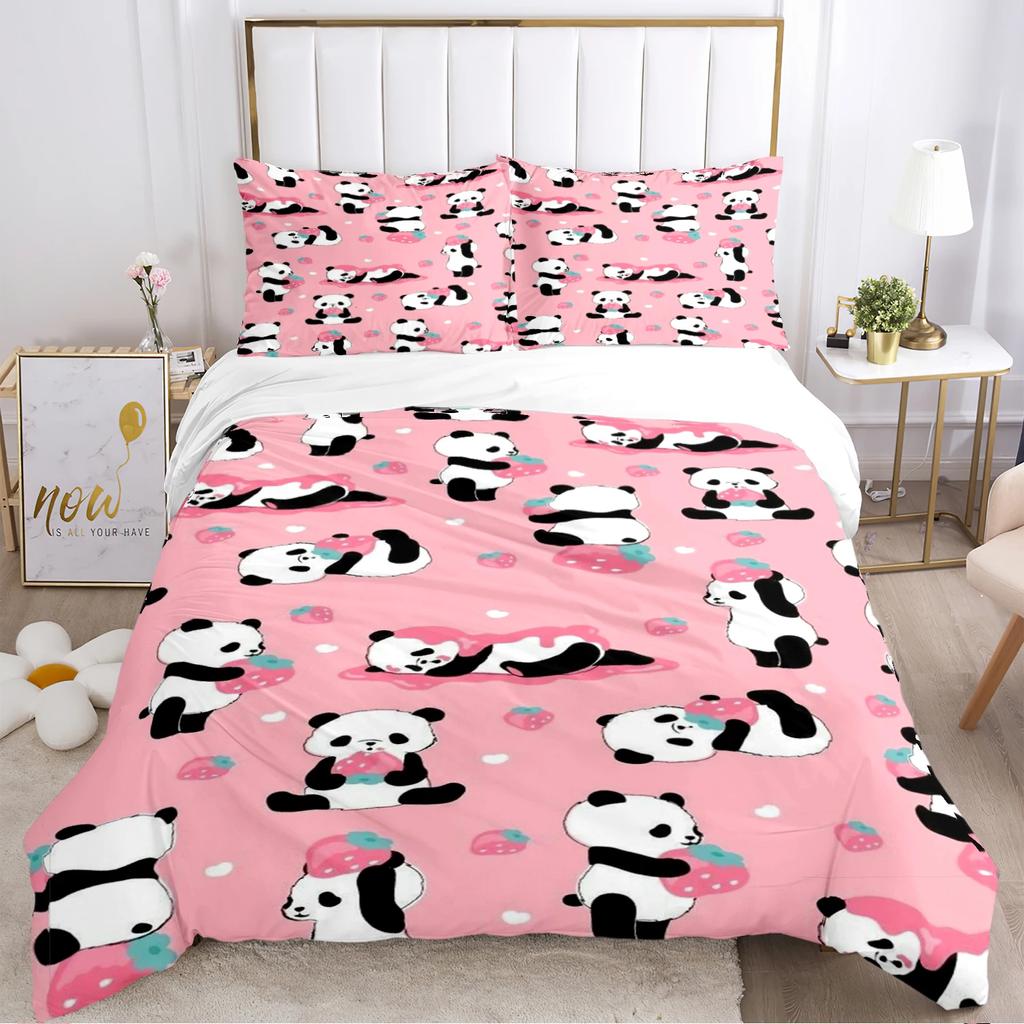 Cute Panda Duvet Cover Cartoon Kawaii Comforter Bedding Sets Soft Quilt Cover And Pillowcases For Teens SingleDoubleQueenKing