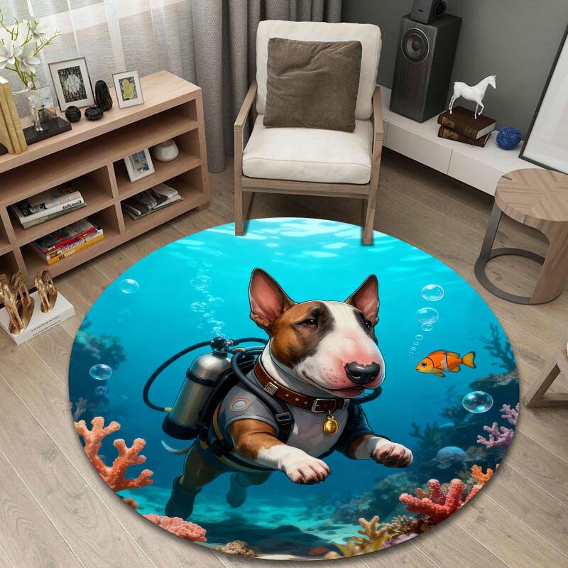 Statement Round Gothic Multicolor Accent Rug, Non-Slip Floor Mat for Laundry Room