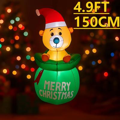 4.92FT Светодиодные огни Надувной Рождественский медведь Подарочный мешок Игрушки Рождество Двор Вечеринка Украшение Домашний декор Орнаменты Принадлежности Праздничные подарки