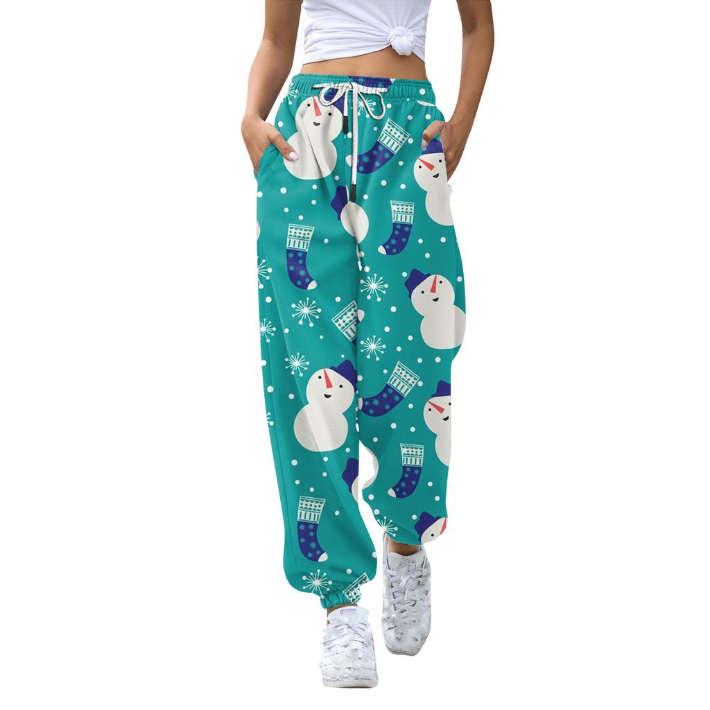 Women's Casual Fashion Christmas Printed Casual Sweatpants Elastic Waist Drawstring Pants